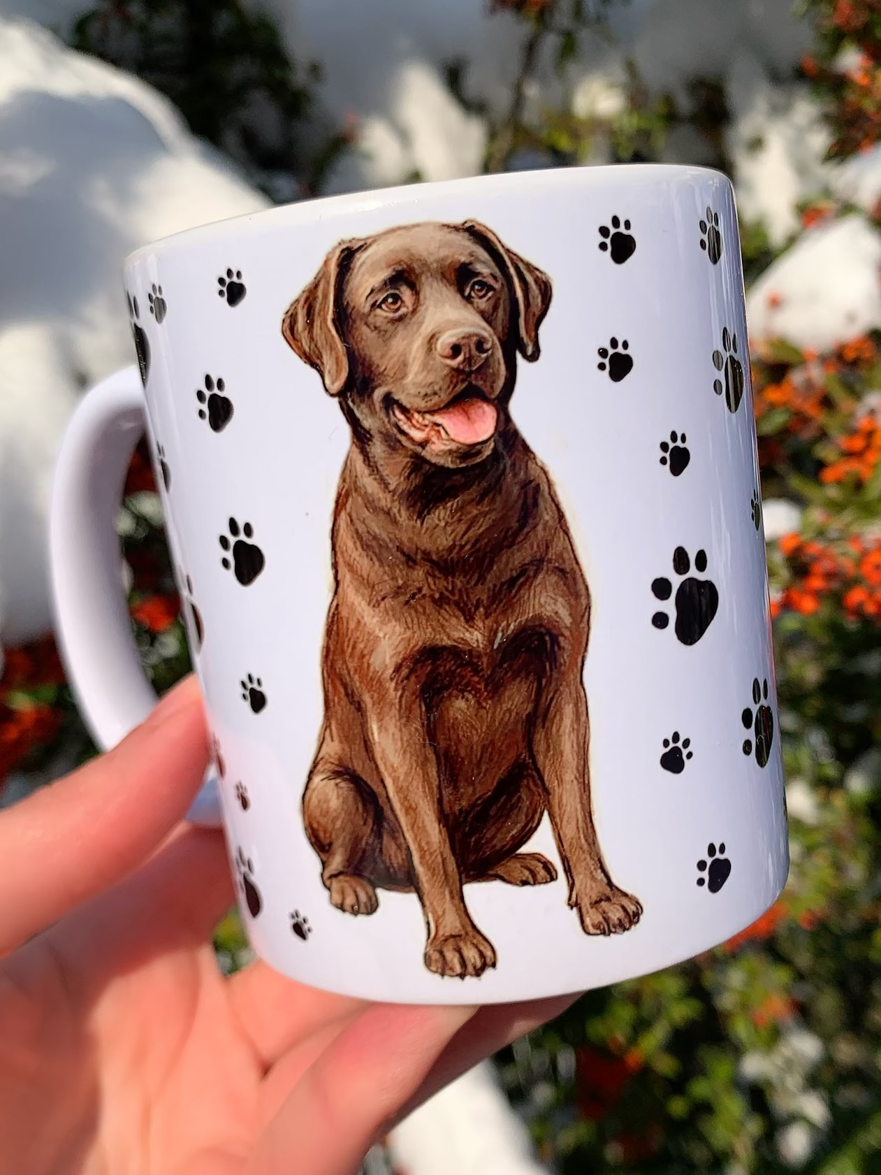 Labrador kutyás bögre - Kézzel festett Labrador kutya és mancs mintával