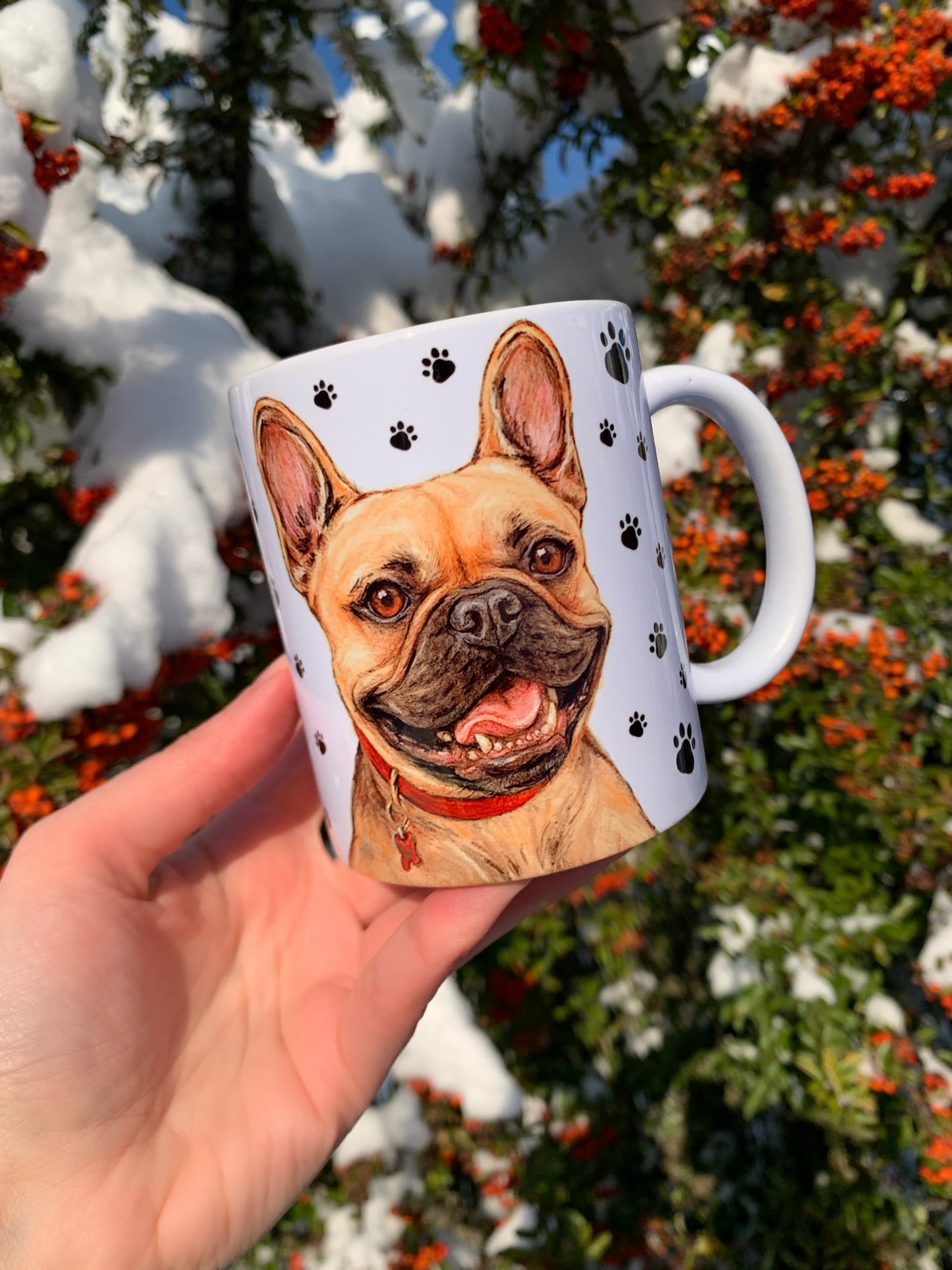 Francia bulldog kutyás bögre - Kézzel festett Francia bulldog kutya és mancs mintával