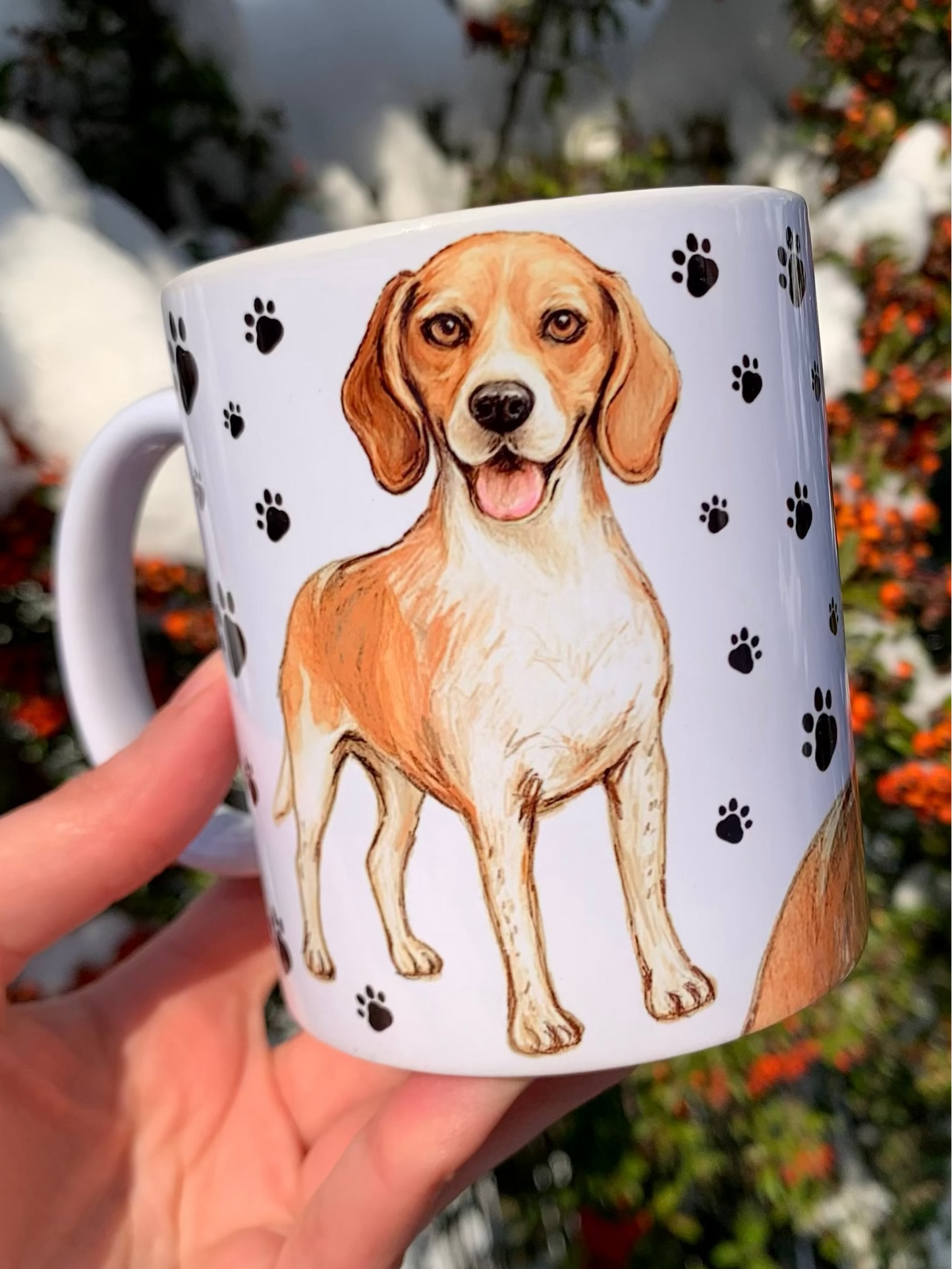 Beagle kutya bögre - Kézzel festett Beagle kutyus és mancs mintával