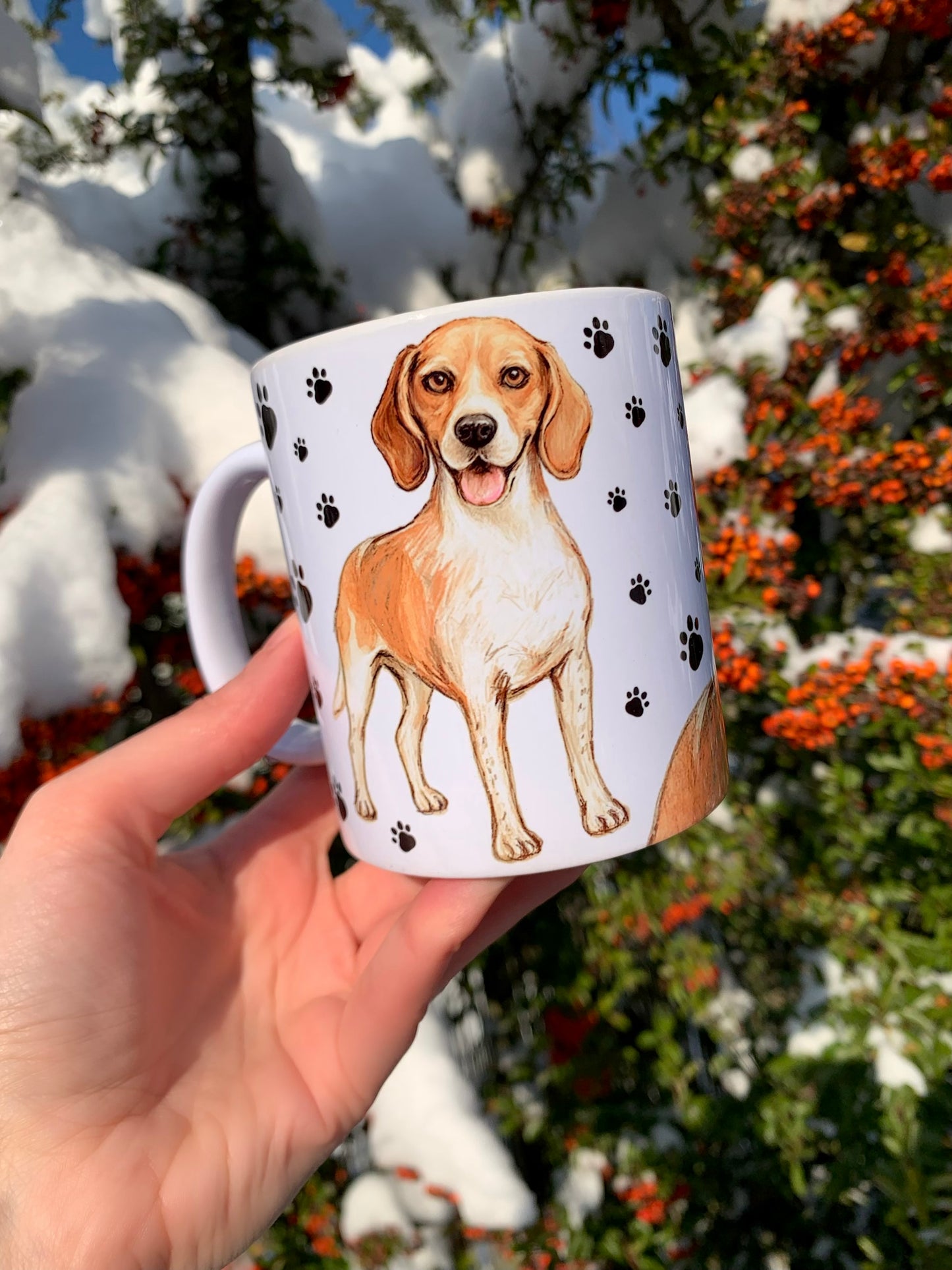 Beagle kutya bögre - Kézzel festett Beagle kutyus és mancs mintával