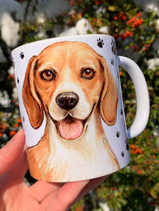 Beagle kutya bögre - Kézzel festett Beagle kutyus és mancs mintával