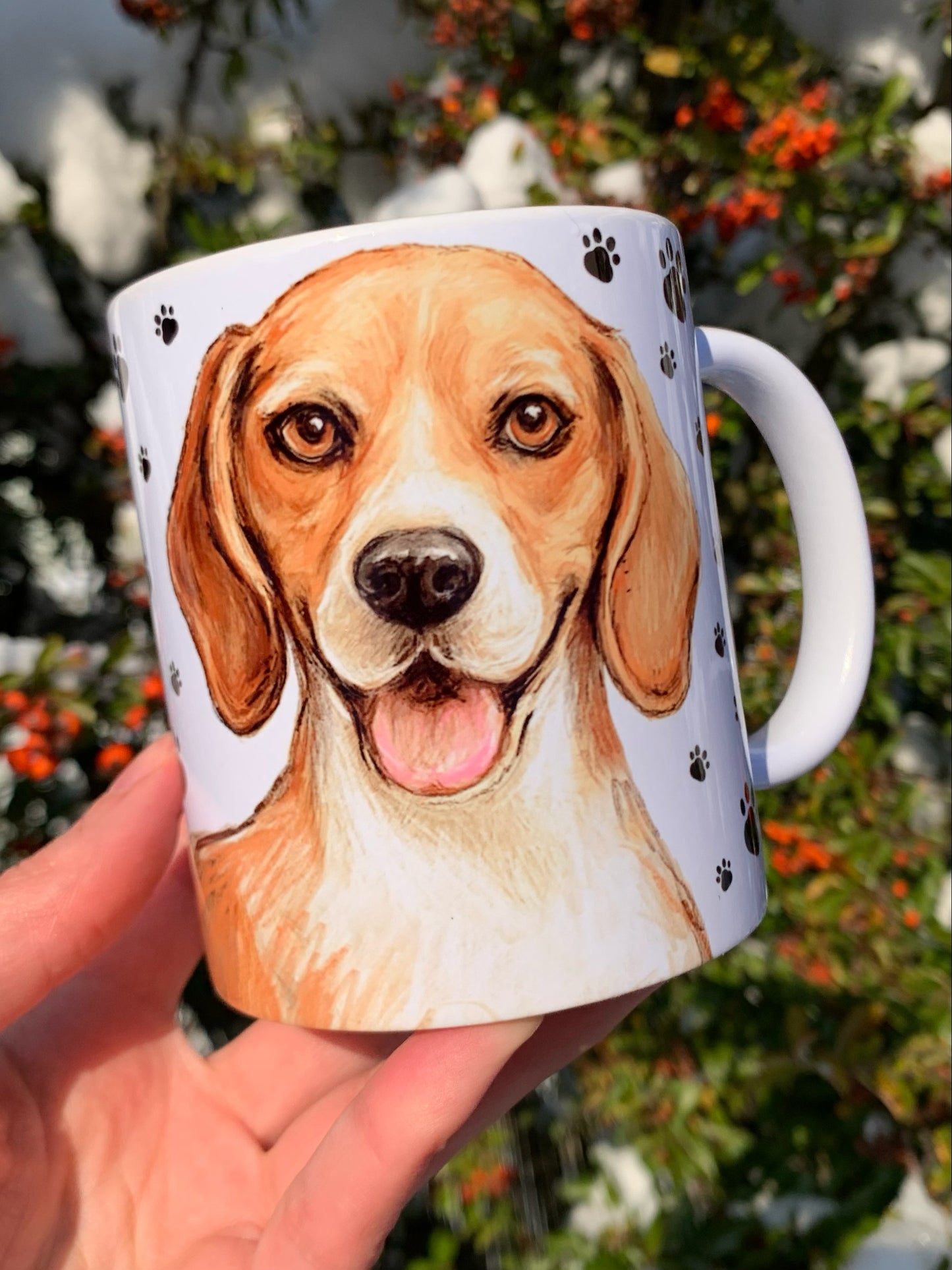 Beagle kutya bögre - Kézzel festett Beagle kutyus és mancs mintával