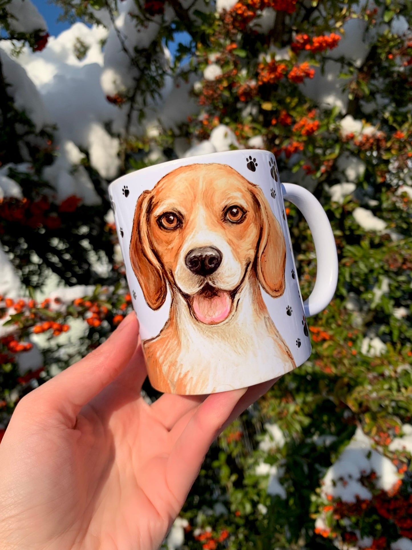 Beagle kutya bögre - Kézzel festett Beagle kutyus és mancs mintával