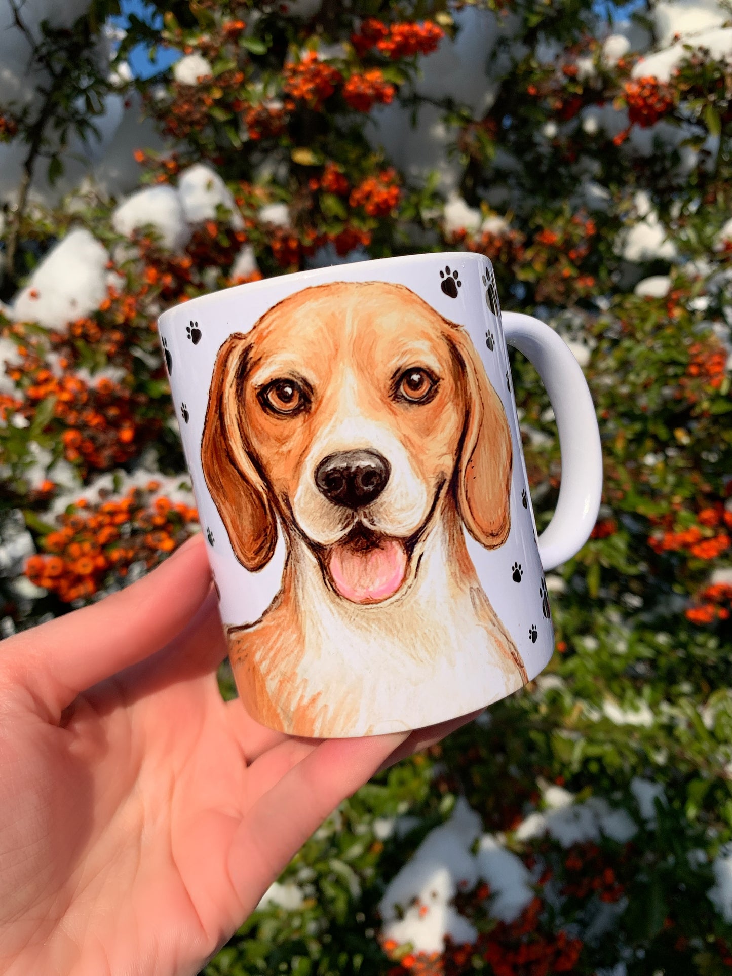 Beagle kutya bögre - Kézzel festett Beagle kutyus és mancs mintával