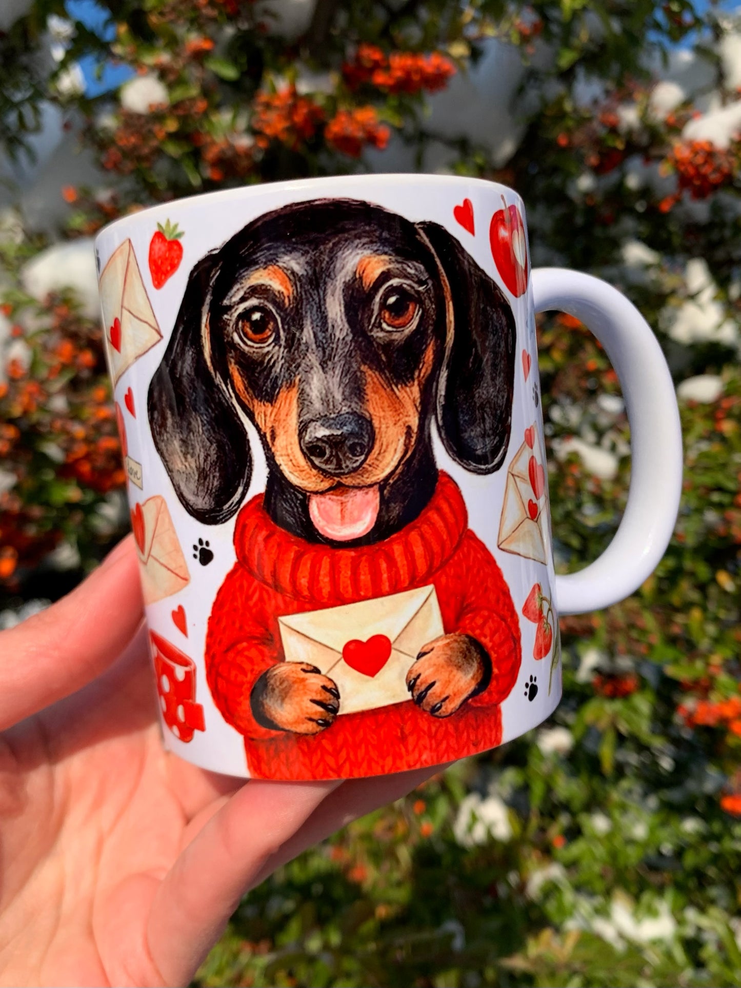 Valentin Tacskós bögre - Kézzel festett álló Tacskó mintákkal