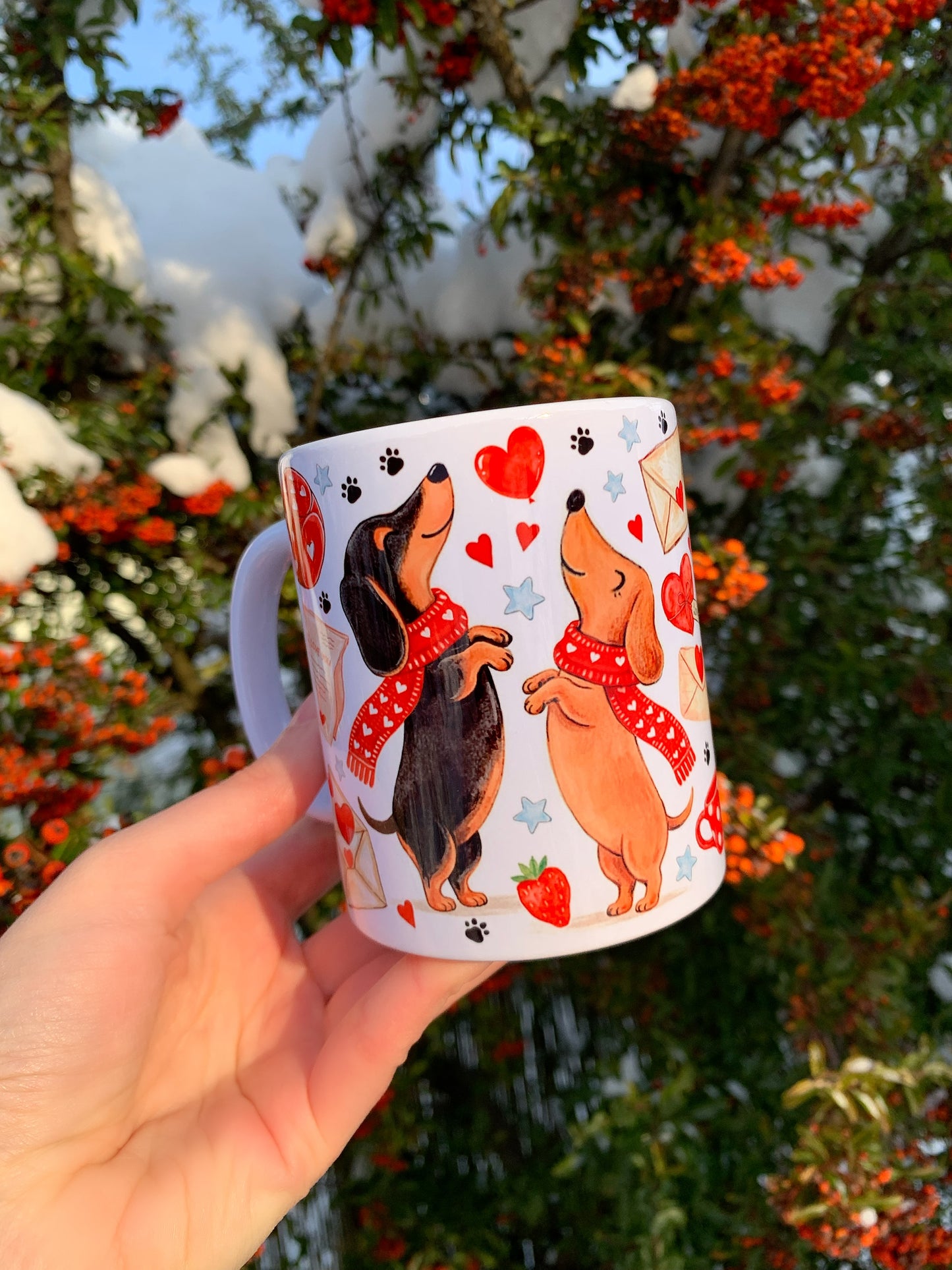 Valentin Tacskós bögre - Kézzel festett álló Tacskó mintákkal