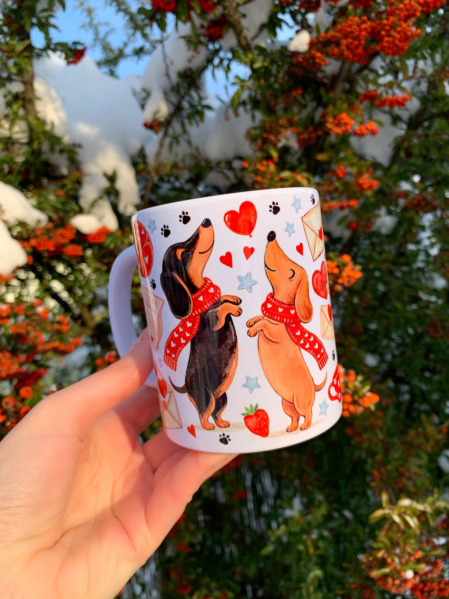 Valentin Tacskós bögre - Kézzel festett álló Tacskó mintákkal