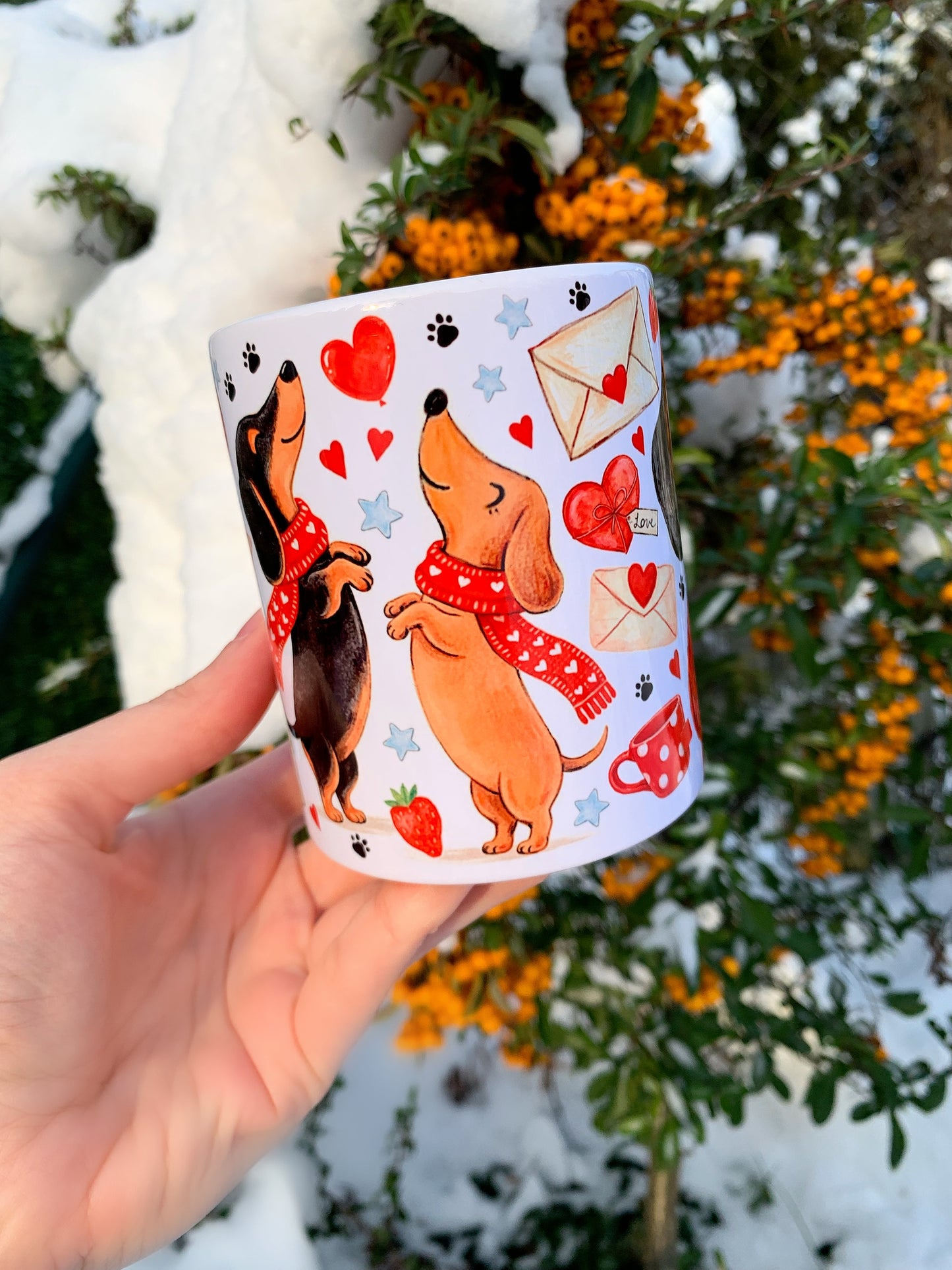 Valentin Tacskós bögre - Kézzel festett álló Tacskó mintákkal