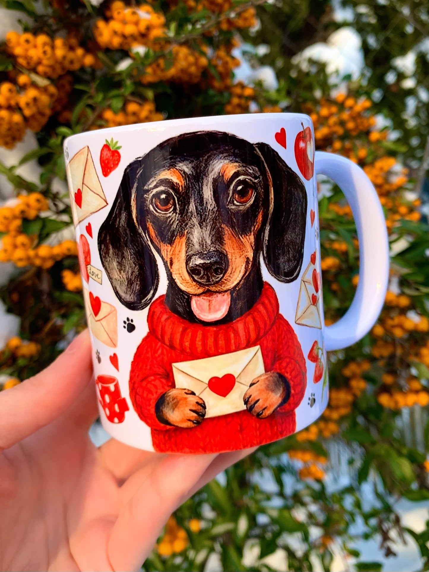 Valentin Tacskós bögre - Kézzel festett álló Tacskó mintákkal