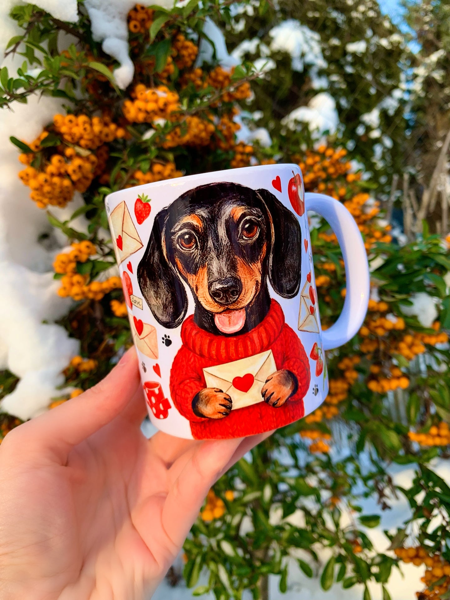 Valentin Tacskós bögre - Kézzel festett álló Tacskó mintákkal