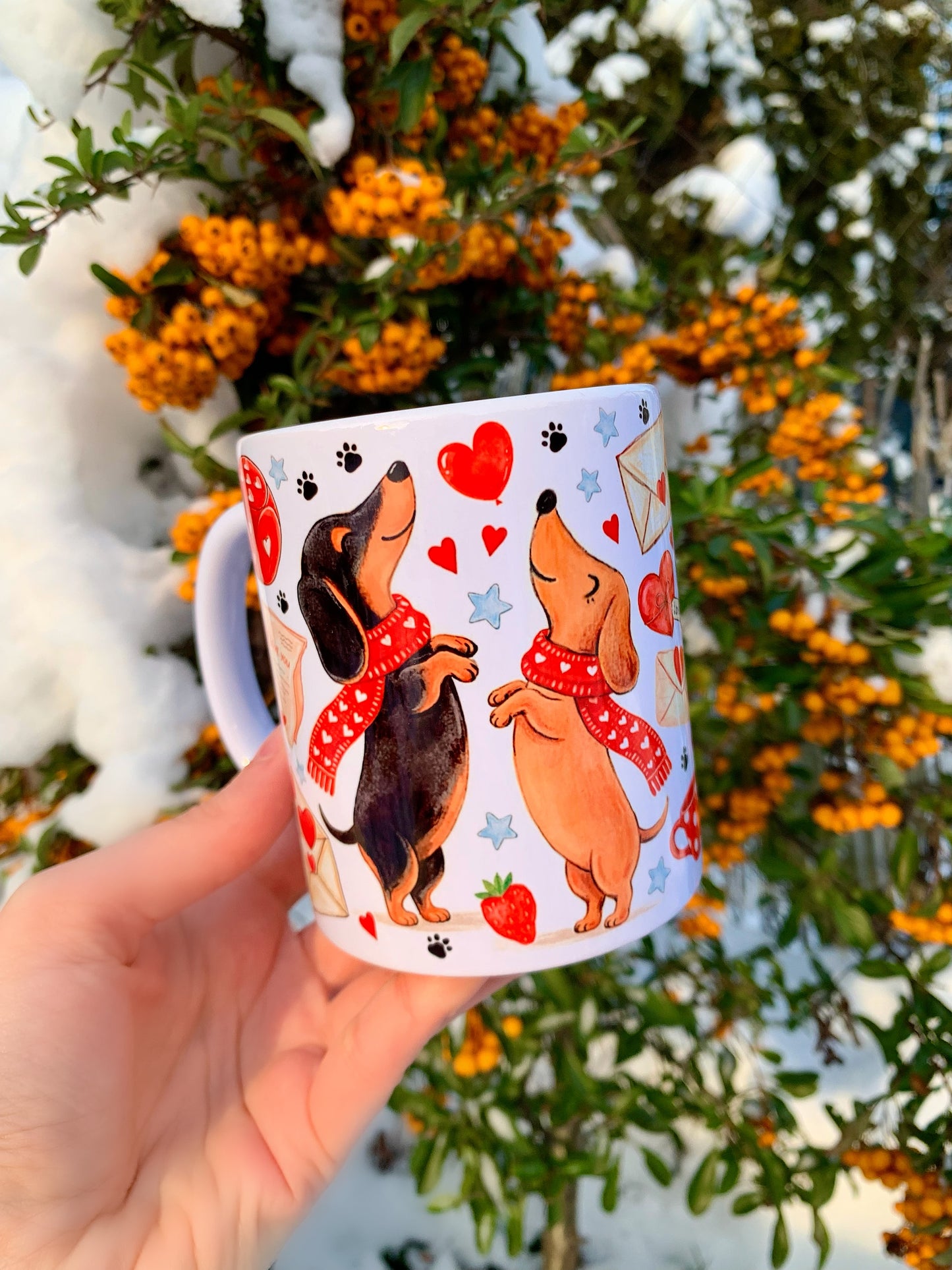 Valentin Tacskós bögre - Kézzel festett álló Tacskó mintákkal