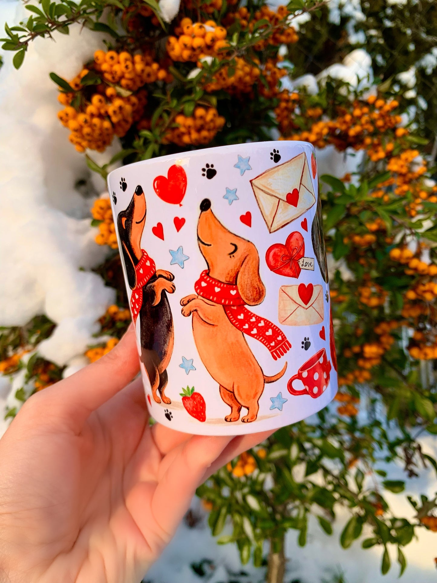 Valentin Tacskós bögre - Kézzel festett álló Tacskó mintákkal