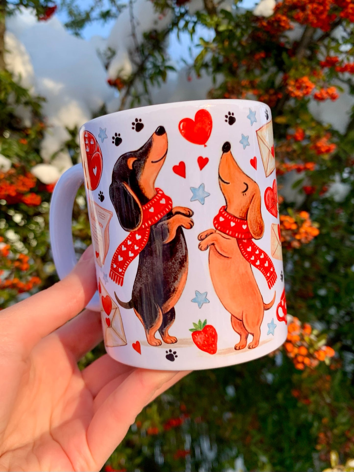 Valentin Tacskós bögre - Kézzel festett álló Tacskó mintákkal