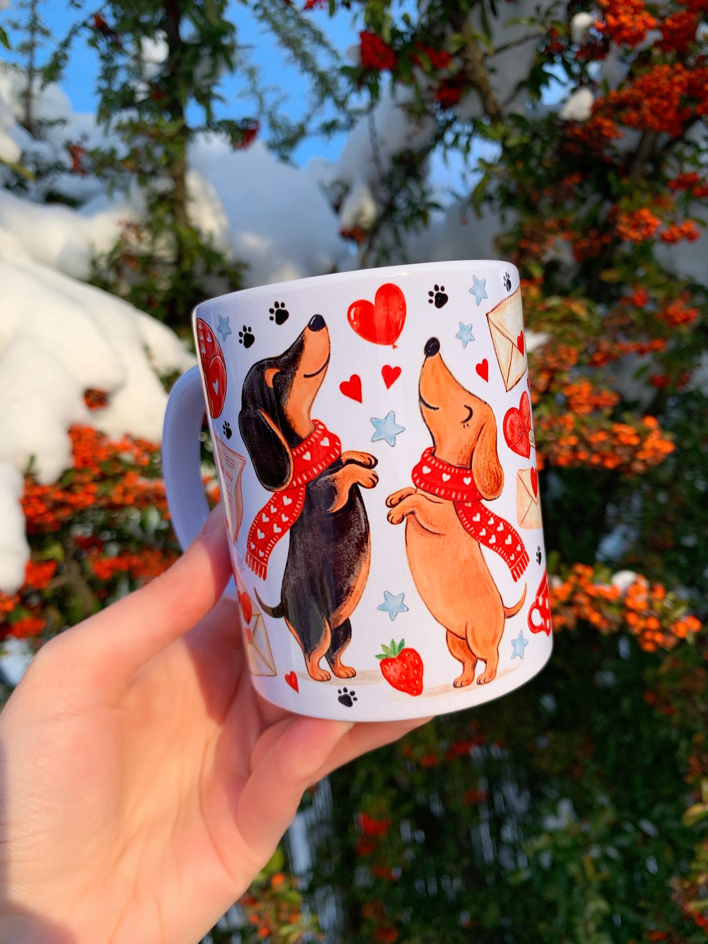 Valentin Tacskós bögre - Kézzel festett álló Tacskó mintákkal