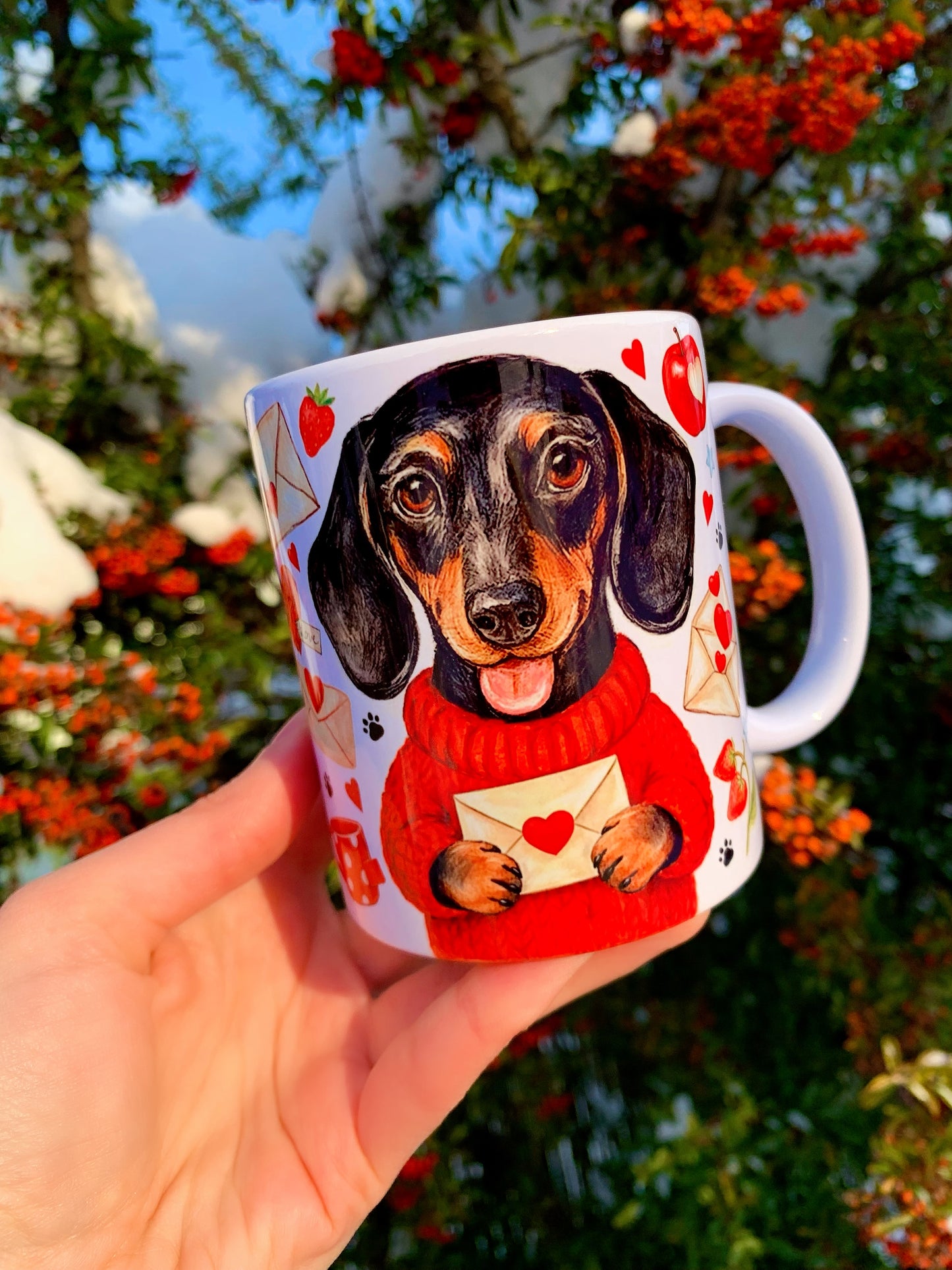 Valentin Tacskós bögre - Kézzel festett álló Tacskó mintákkal