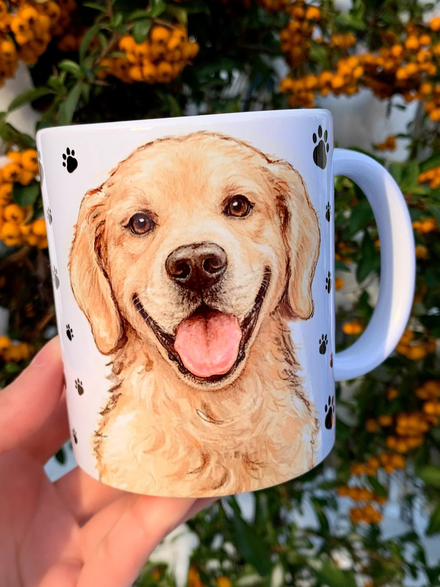 Golden retriever kutyás bögre - Kézzel festett Golden retriever kutya és mancs mintával