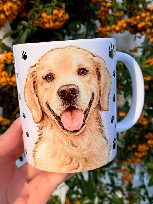 Golden retriever kutyás bögre - Kézzel festett Golden retriever kutya és mancs mintával