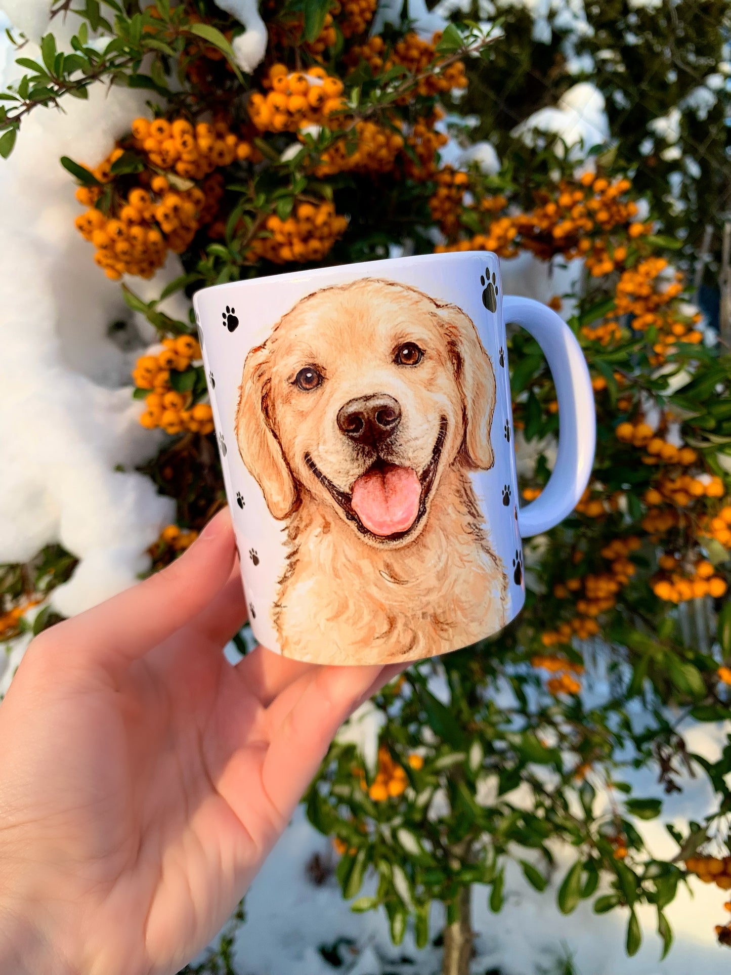 Golden retriever kutyás bögre - Kézzel festett Golden retriever kutya és mancs mintával