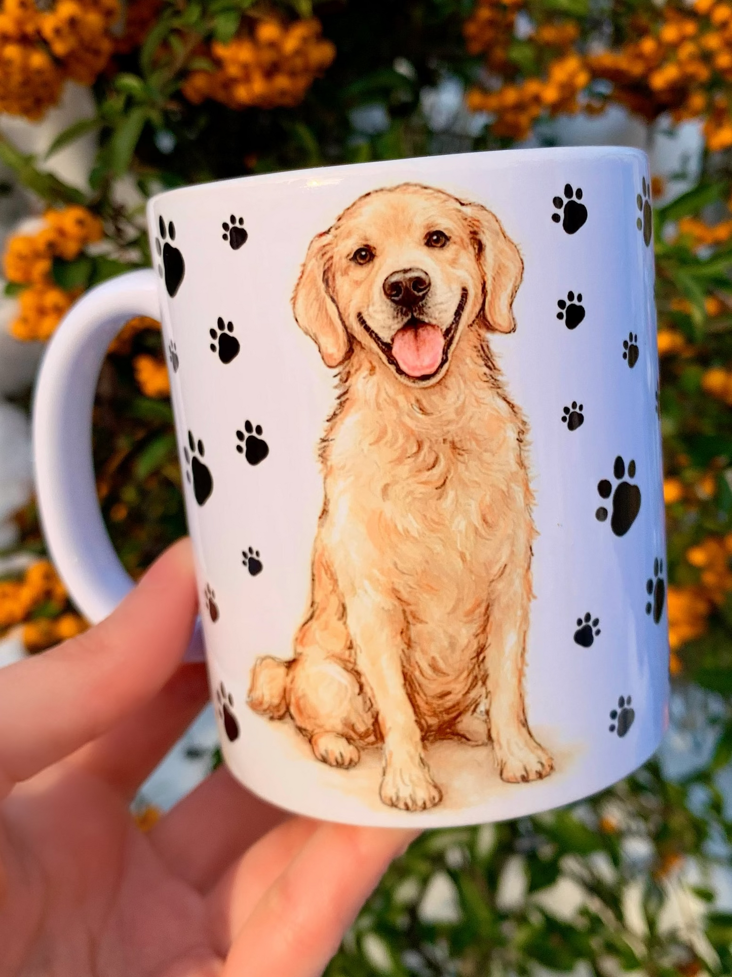 Golden retriever kutyás bögre - Kézzel festett Golden retriever kutya és mancs mintával