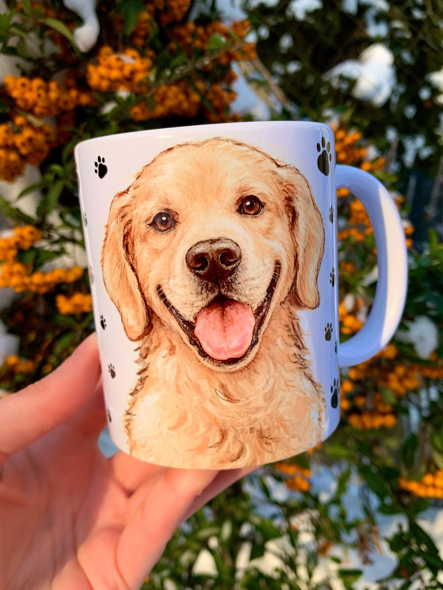 Golden retriever kutyás bögre - Kézzel festett Golden retriever kutya és mancs mintával