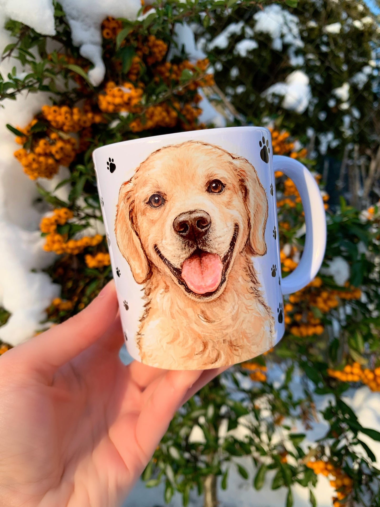 Golden retriever kutyás bögre - Kézzel festett Golden retriever kutya és mancs mintával