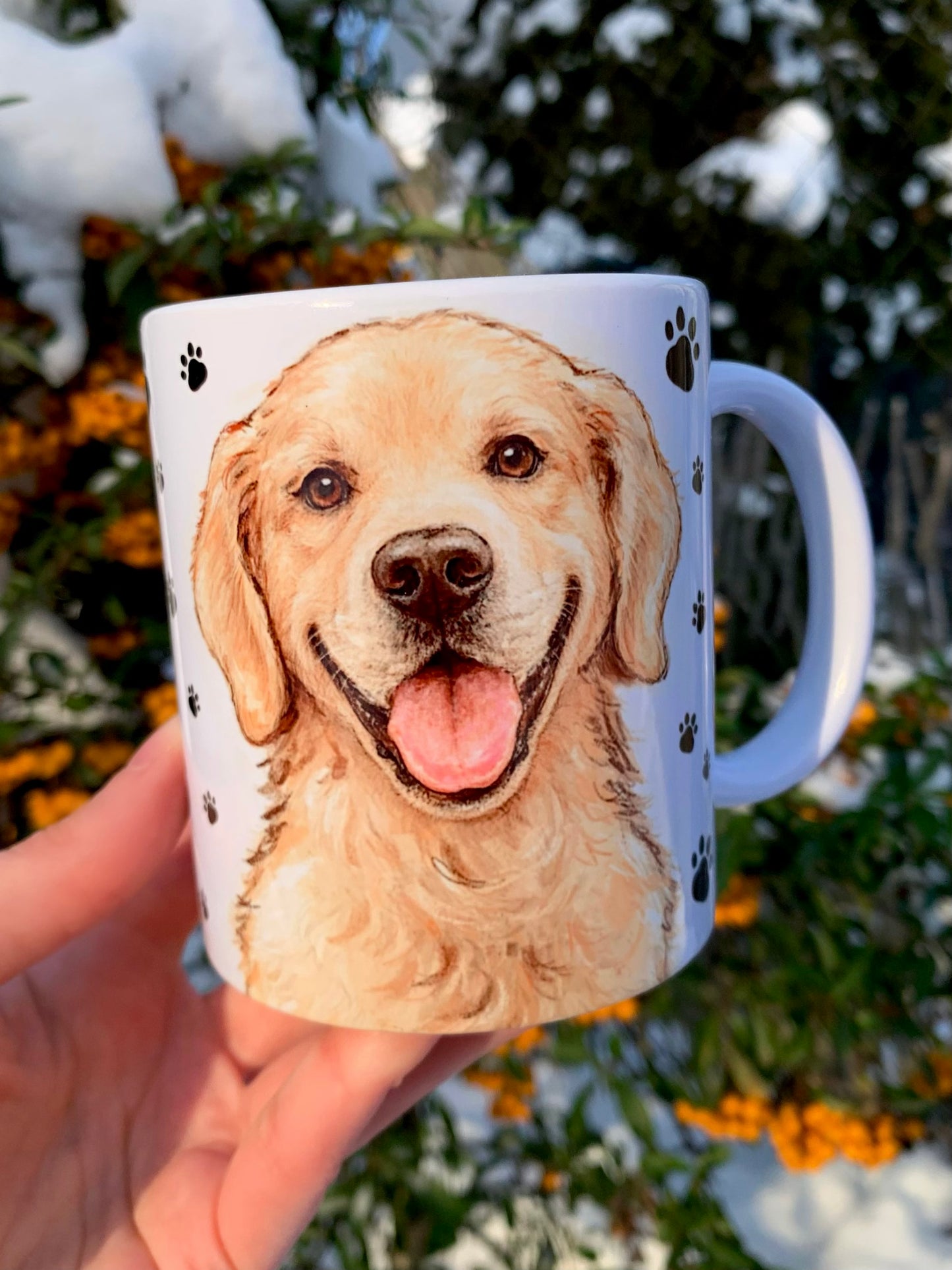 Golden retriever kutyás bögre - Kézzel festett Golden retriever kutya és mancs mintával