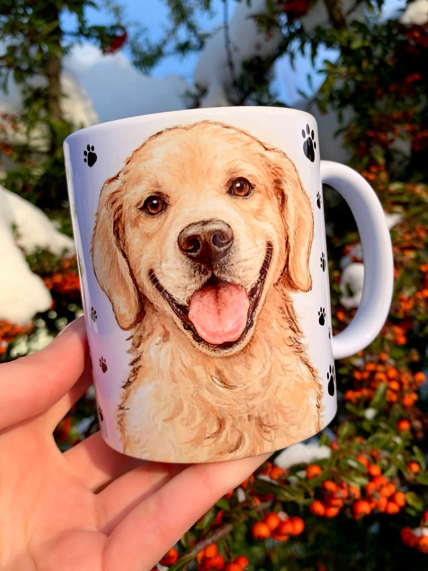 Golden retriever kutyás bögre - Kézzel festett Golden retriever kutya és mancs mintával