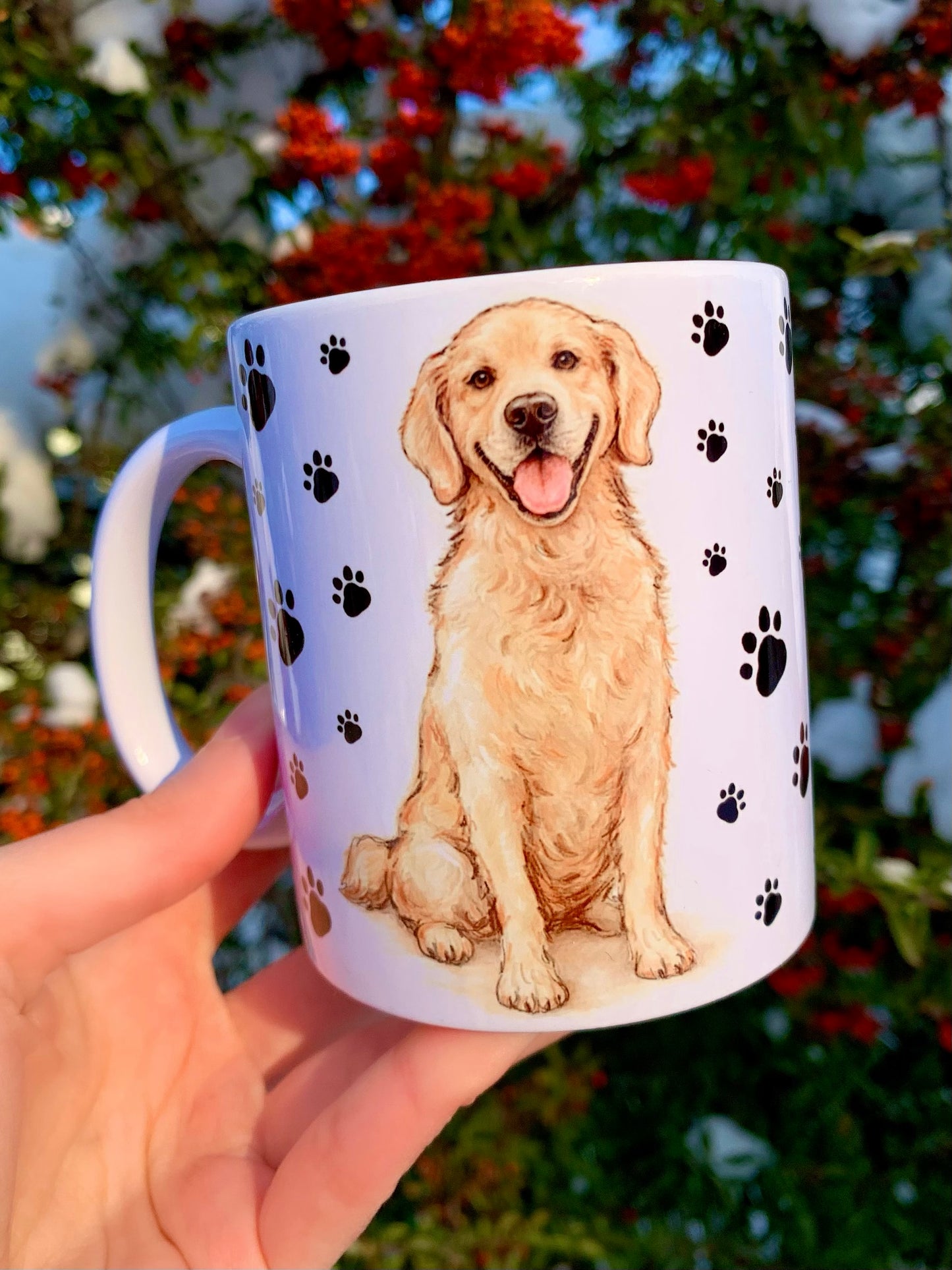 Golden retriever kutyás bögre - Kézzel festett Golden retriever kutya és mancs mintával