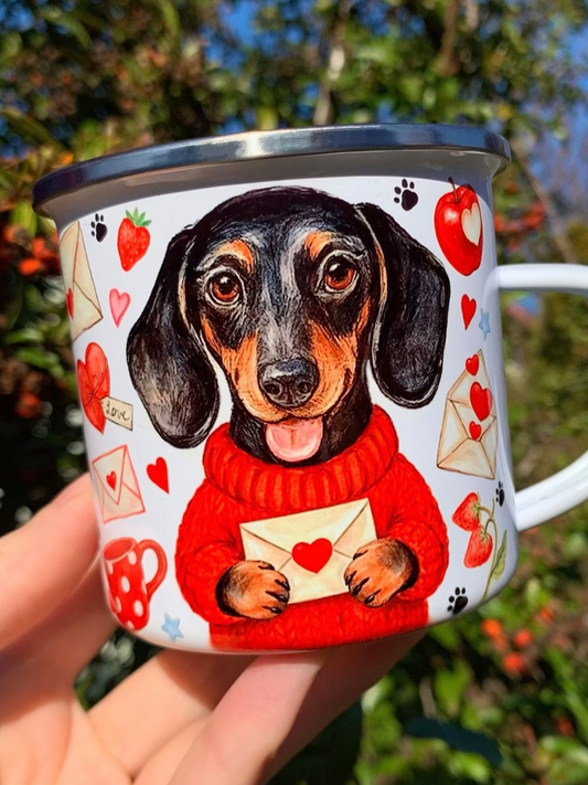 Tacskó szerelem - Tacskós fém bögre - Kézzel festett Tacskó mintával