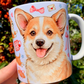Prémium Corgi kutyás bögre - Kézzel festett Corgi kutya és süteményes masnis mintával