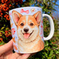 Prémium Corgi kutyás bögre - Kézzel festett Corgi kutya és süteményes masnis mintával