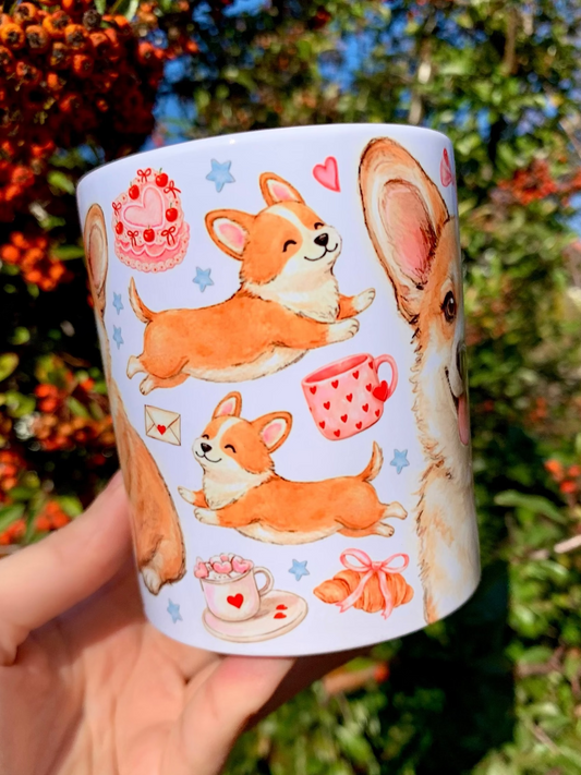 Corgi kutyás bögre - Ugró Corgi minta és süti minták