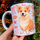 Prémium Corgi kutyás bögre - Kézzel festett Corgi kutya és süteményes masnis mintával