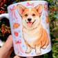 Prémium Corgi kutyás bögre - Kézzel festett Corgi kutya és süteményes masnis mintával