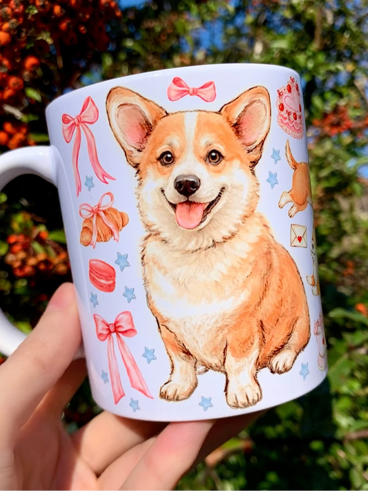 Prémium Corgi kutyás bögre - Kézzel festett kétféle Corgi kutya mintával