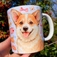 Prémium Corgi kutyás bögre - Kézzel festett Corgi kutya és süteményes masnis mintával