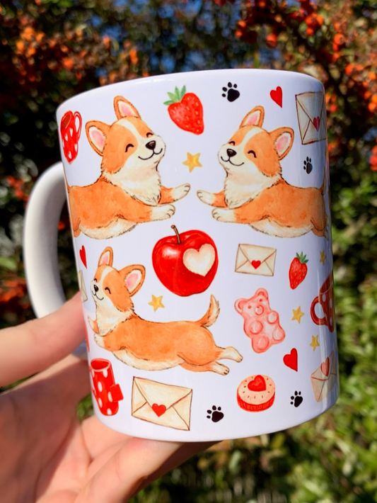 Prémium Corgi kutyás bögre - Kézzel festett ugró Corgi kutyás mintával