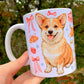 Prémium Corgi kutyás bögre - Kézzel festett Corgi kutya és süteményes masnis mintával