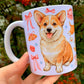 Prémium Corgi kutyás bögre - Kézzel festett Corgi kutya és süteményes masnis mintával