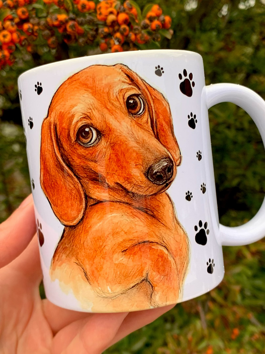 Prémium Barna Tacskós bögre - Kézzel festett Barna Tacskó mintával és mancsokkal