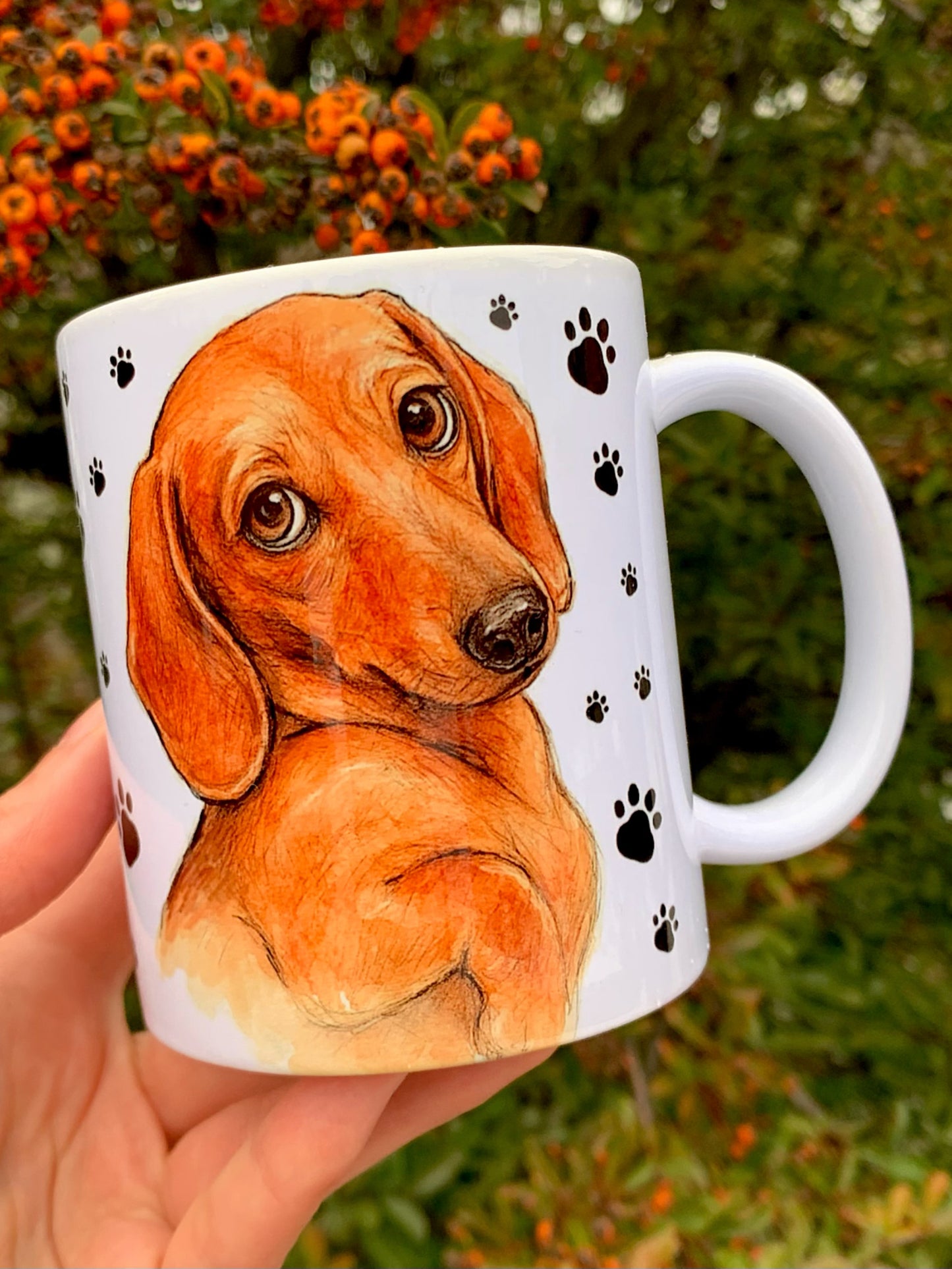 Prémium Barna Tacskós bögre - Kézzel festett Barna Tacskó mintával és mancsokkal