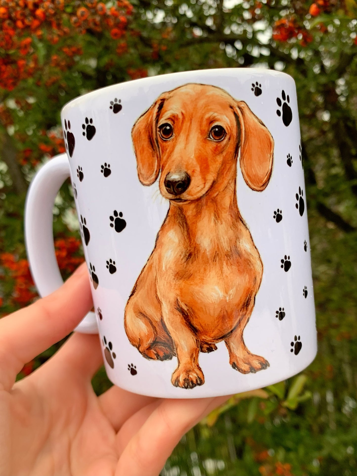 Prémium Barna Tacskós bögre - Kézzel festett Barna Tacskó mintával és mancsokkal