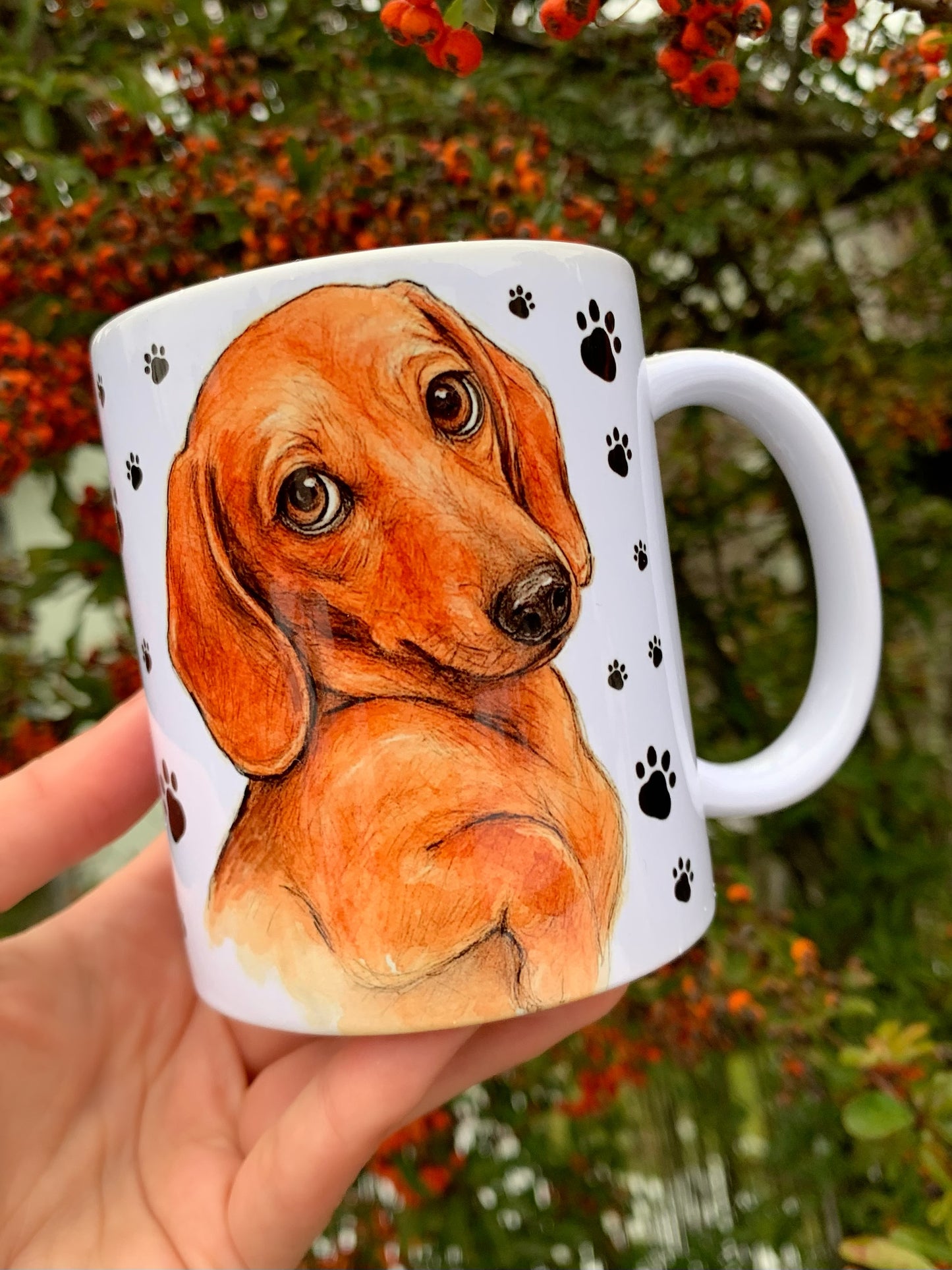 Prémium Barna Tacskós bögre - Kézzel festett Barna Tacskó mintával és mancsokkal