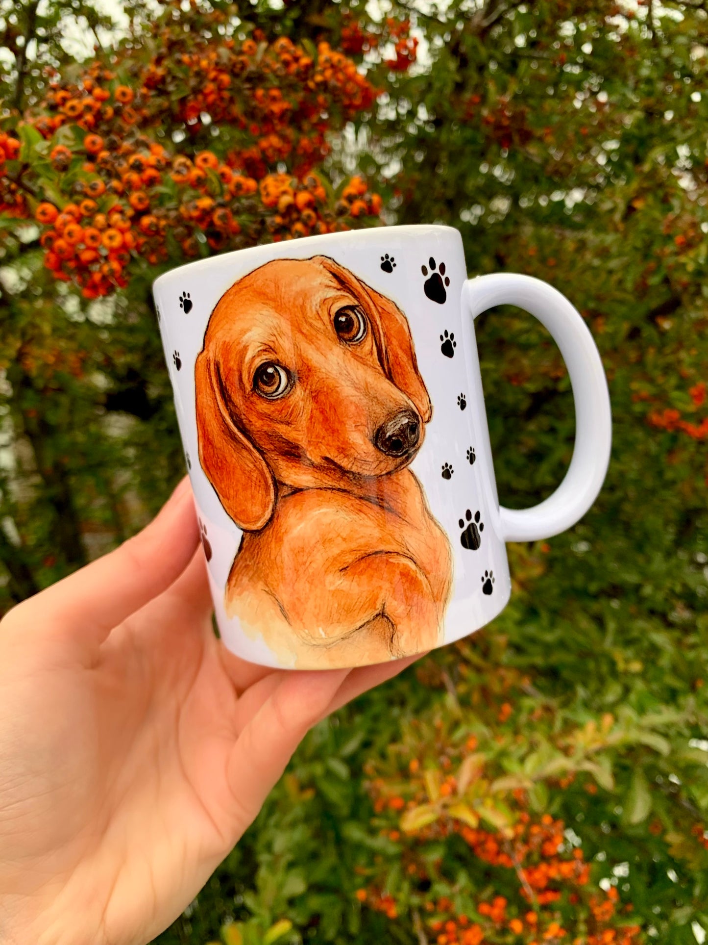 Prémium Barna Tacskós bögre - Kézzel festett Barna Tacskó mintával és mancsokkal