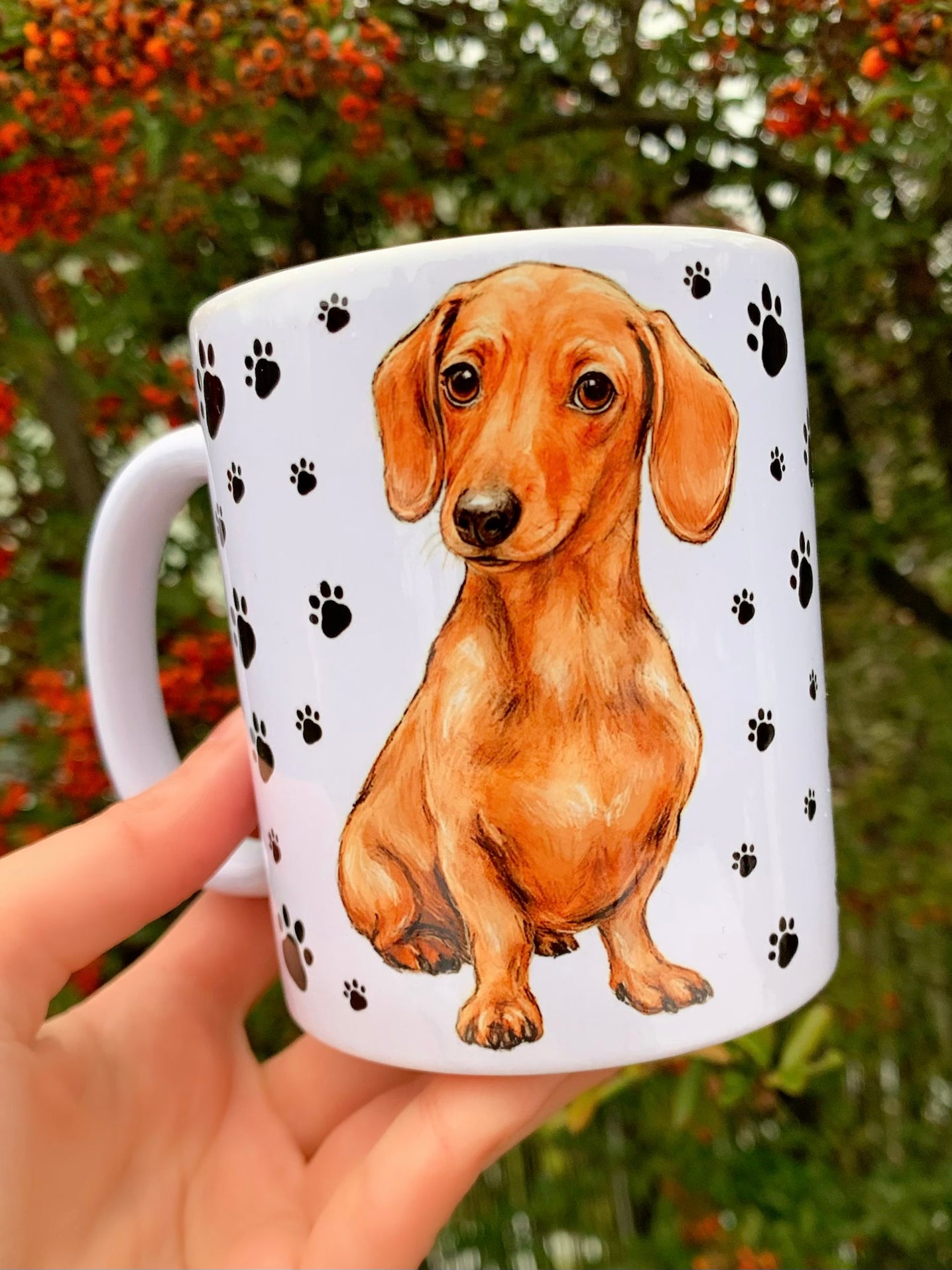 Prémium Barna Tacskós bögre - Kézzel festett Barna Tacskó mintával és mancsokkal