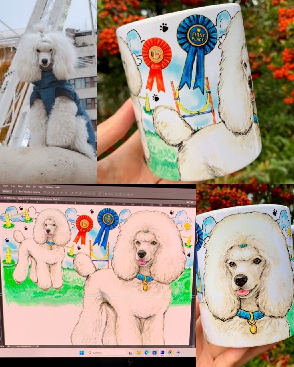 PRÉMIUM KÉZZEL RAJZOLT KISÁLLATPORTRÉ – Teljesen egyedi háttér mintákkal – "Prémium csomag" 45.990 FT-tól