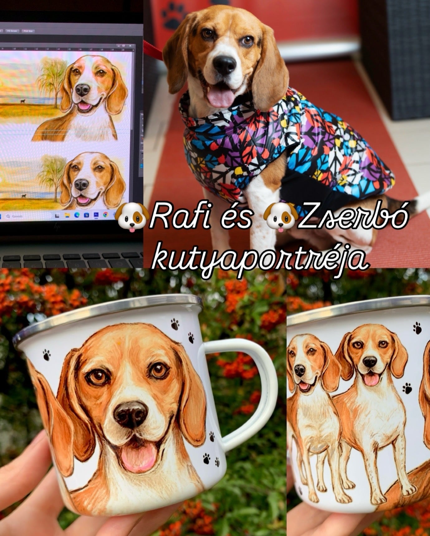 PRÉMIUM KÉZZEL RAJZOLT KISÁLLATPORTRÉ – Teljesen egyedi háttér mintákkal – "Prémium csomag" 45.990 FT-tól