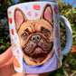Francia bulldogos bögre - Kézzel festett Francia bulldog mintával és süteményes mintákkal