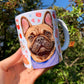 Francia bulldogos bögre - Kézzel festett Francia bulldog mintával és süteményes mintákkal
