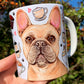 Francia bulldogos bögre - Kézzel festett Francia bulldog mintával és mancsos kávés mintákkal